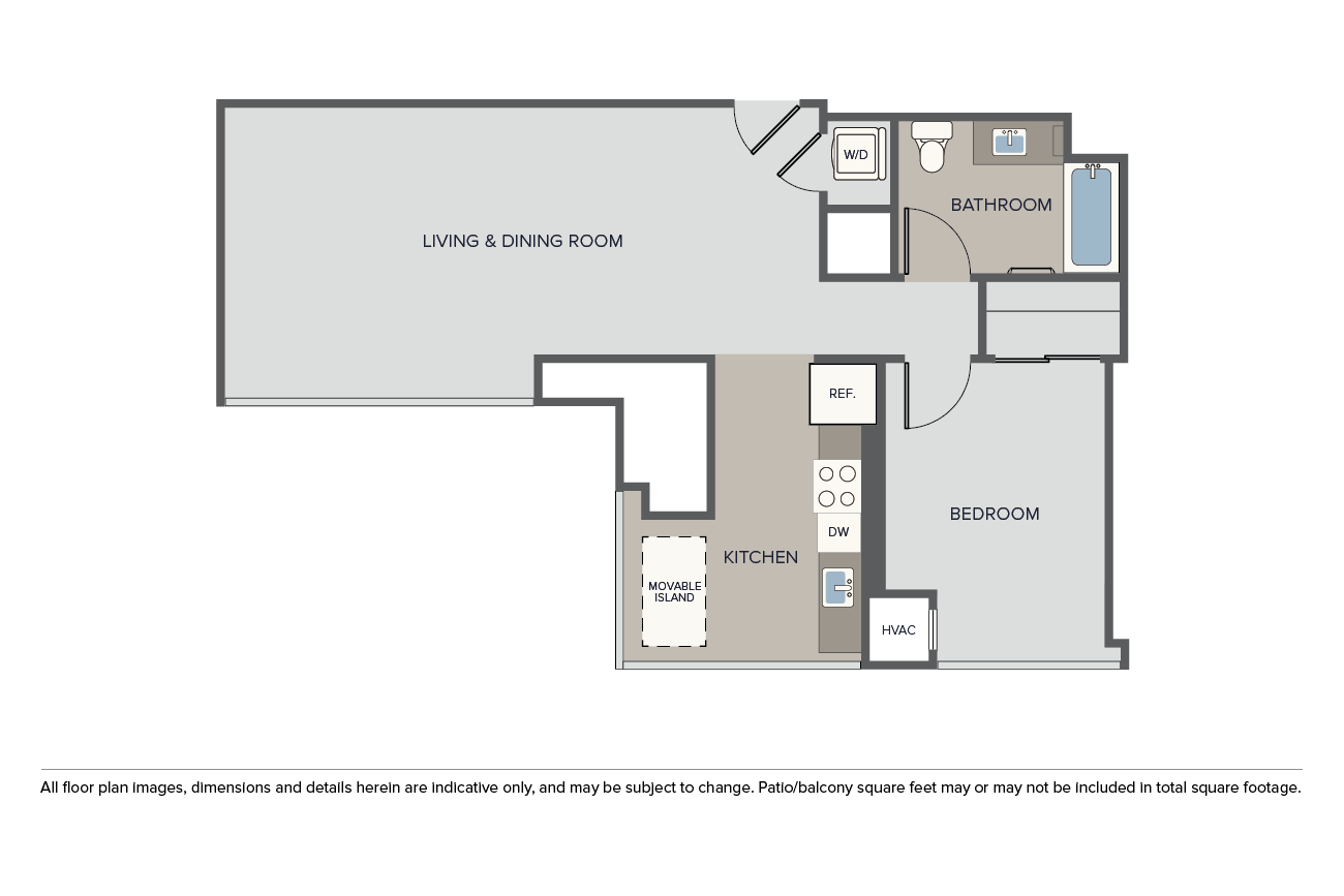 Floor plan for 1 bed, 1 bath, 920 sqft